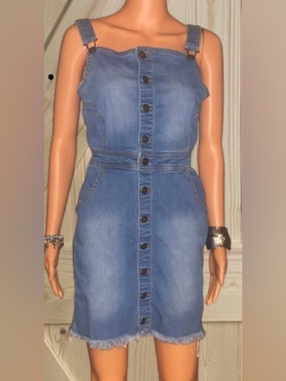 Wax Jean Light Blue Denim Button-Front Mini Dress